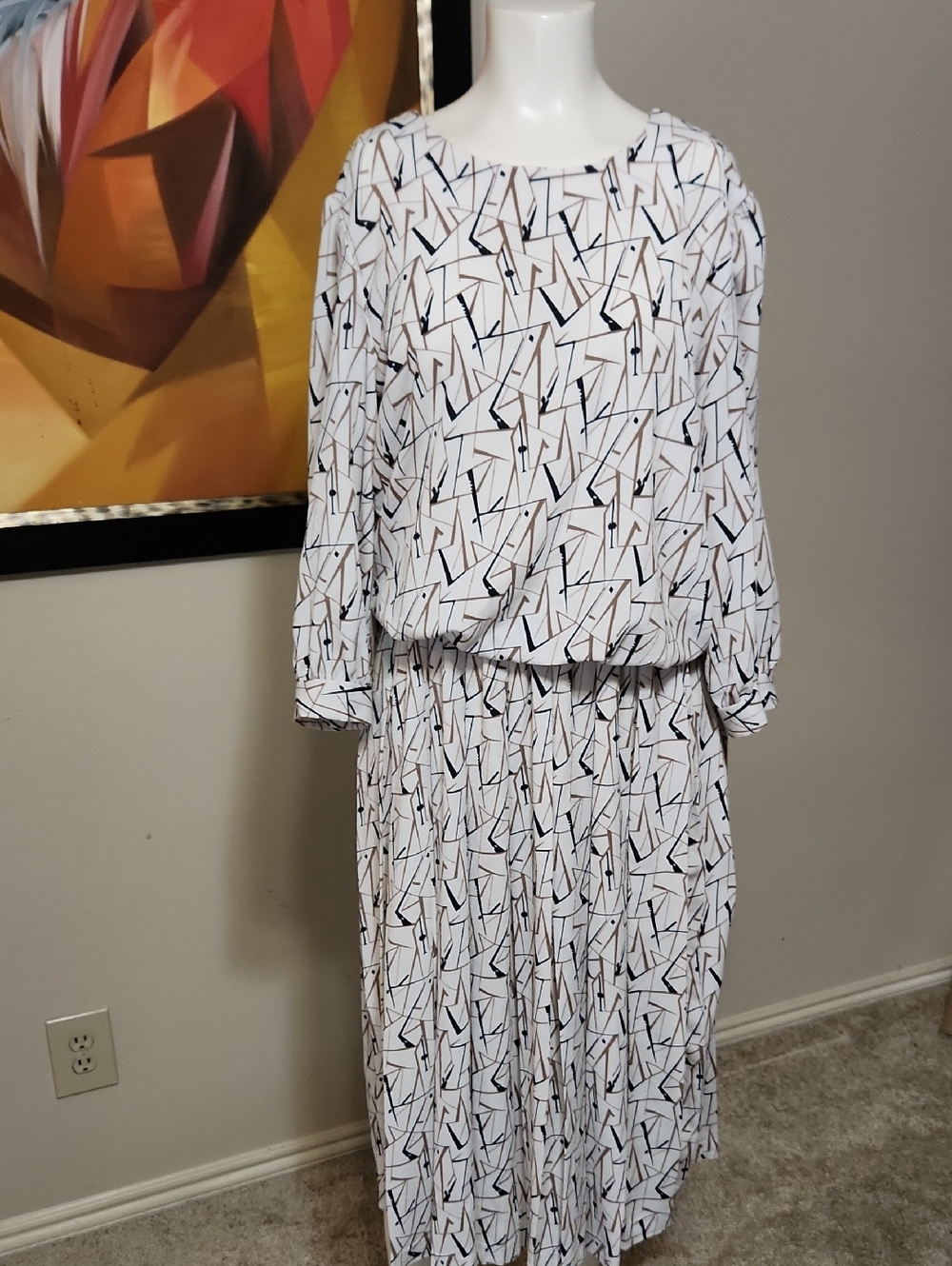 Women's White Geometric Print Long Dress